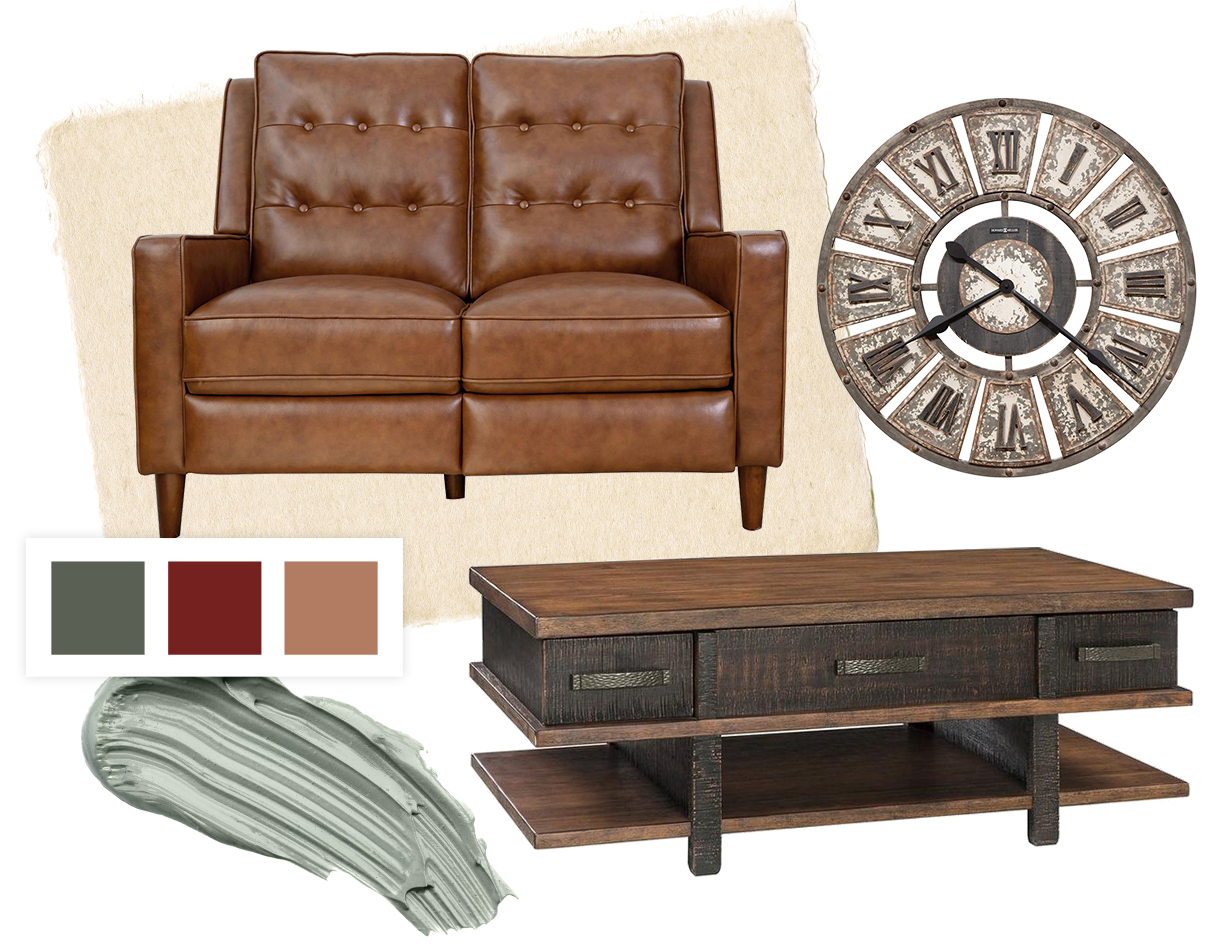 collage of rustic style furniture and other accessories