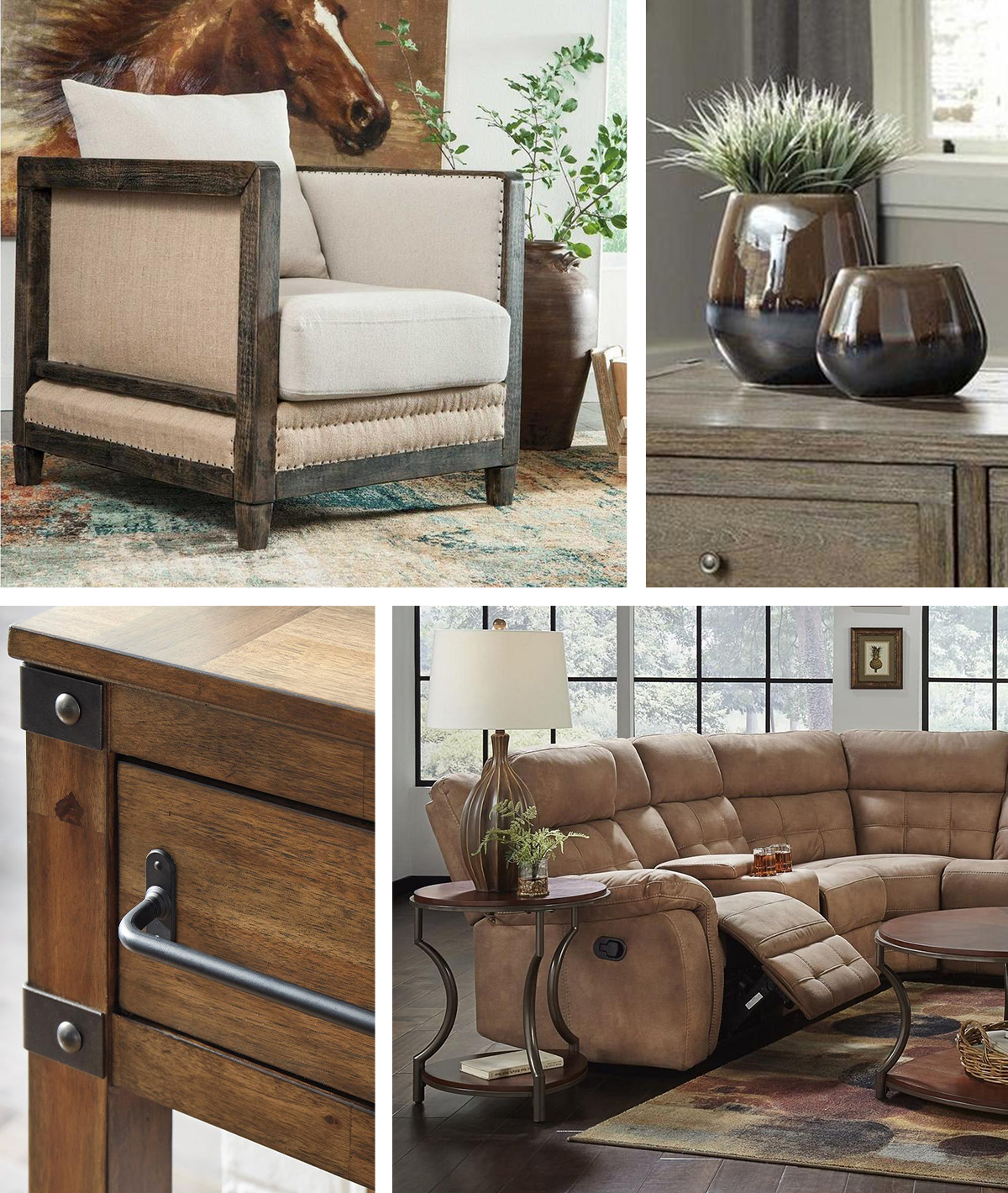 mood board of rustic style rooms and furniture